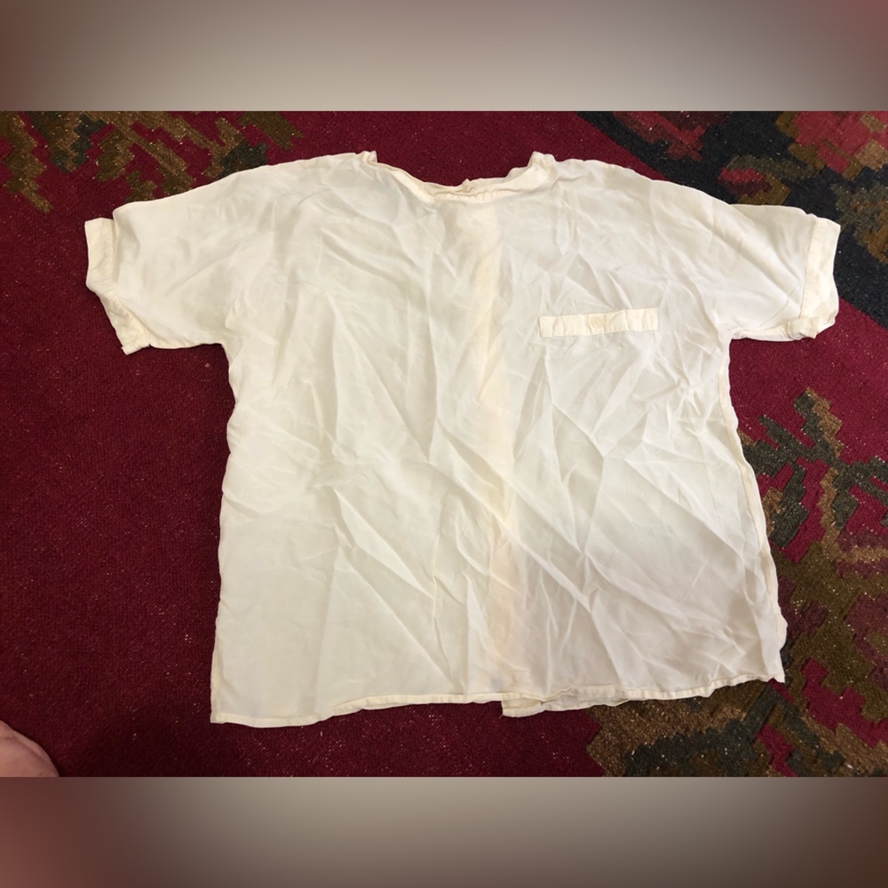 St malo 100 Perc Silk  Blouse Top beige short sleeve Vtg size 6